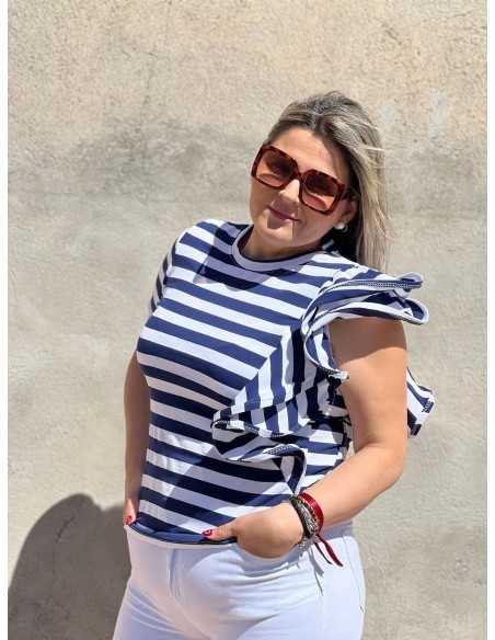 Camiseta Rayas Volante Azul