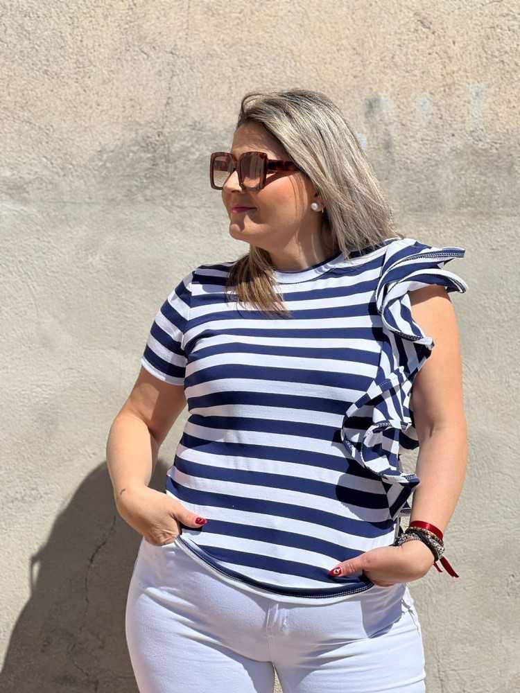 Camiseta Rayas Volante Azul