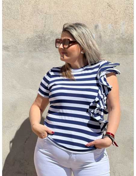 Camiseta Rayas Volante Azul