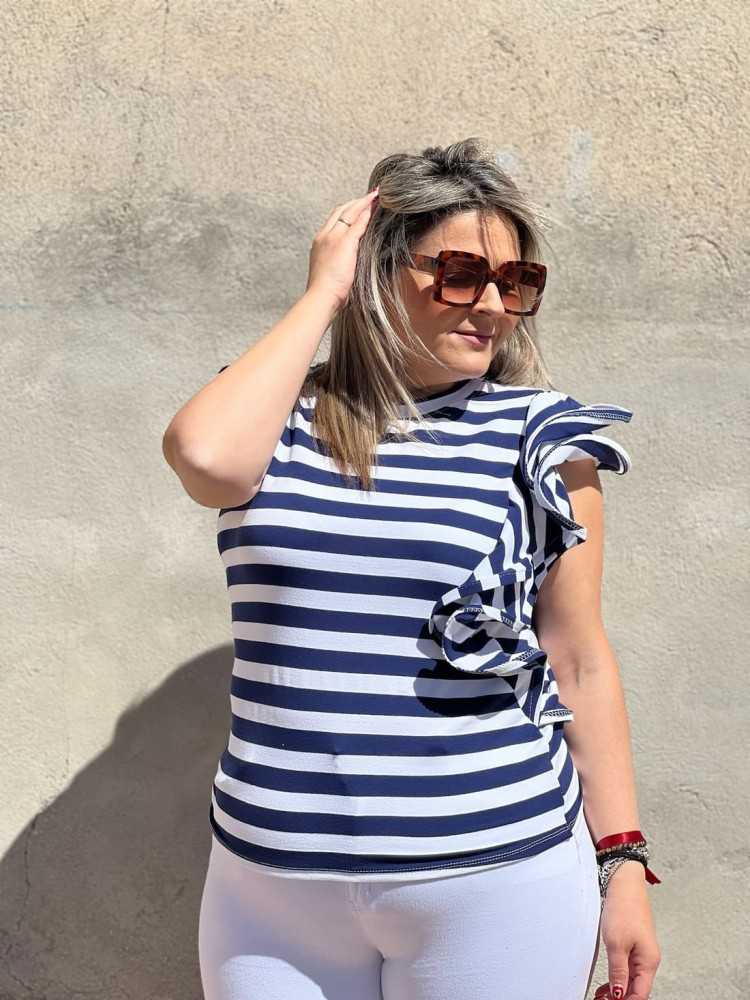 Camiseta Rayas Volante Azul