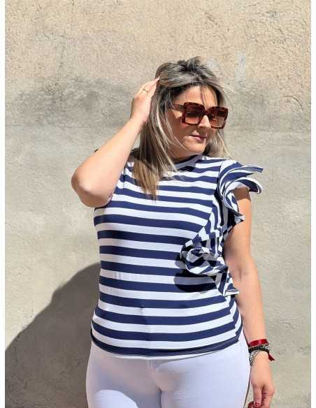 Camiseta Rayas Volante Azul