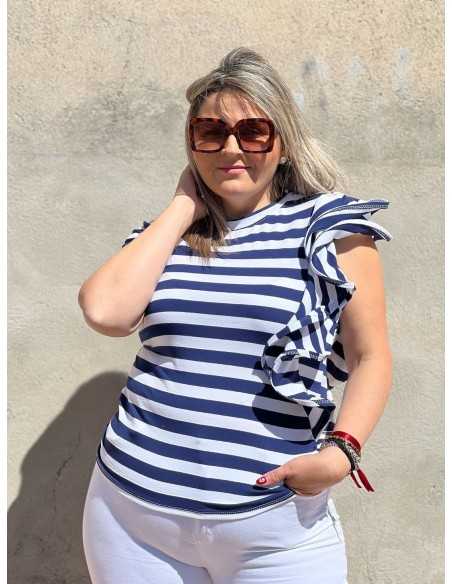 Camiseta Rayas Volante Azul