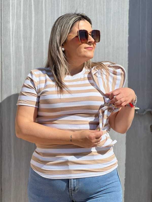 Camiseta Rayas Volante Beige 2