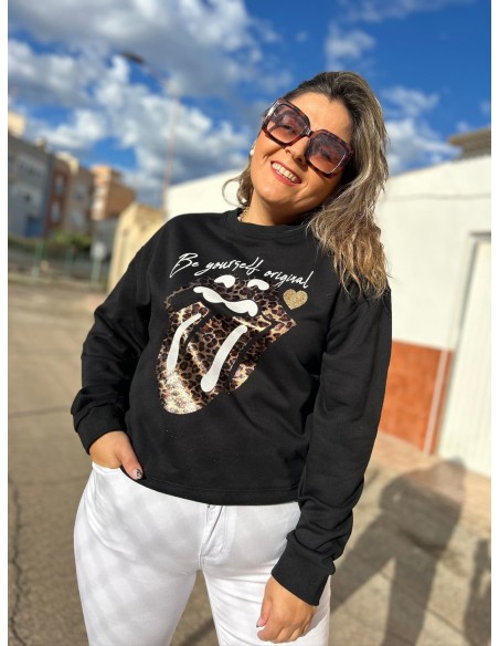 Sudadera Lengua Leopardo Negra