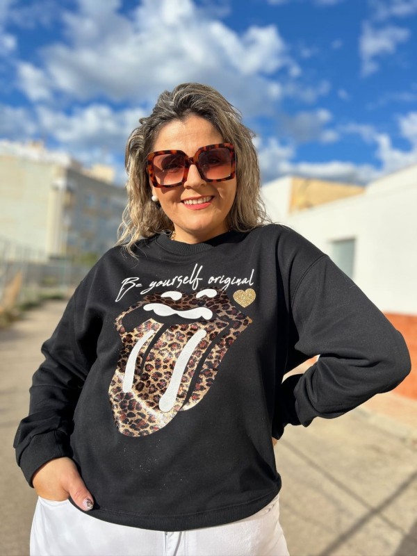 Sudadera Lengua Leopardo Negra 2