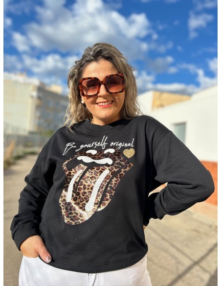 Sudadera Lengua Leopardo Negra