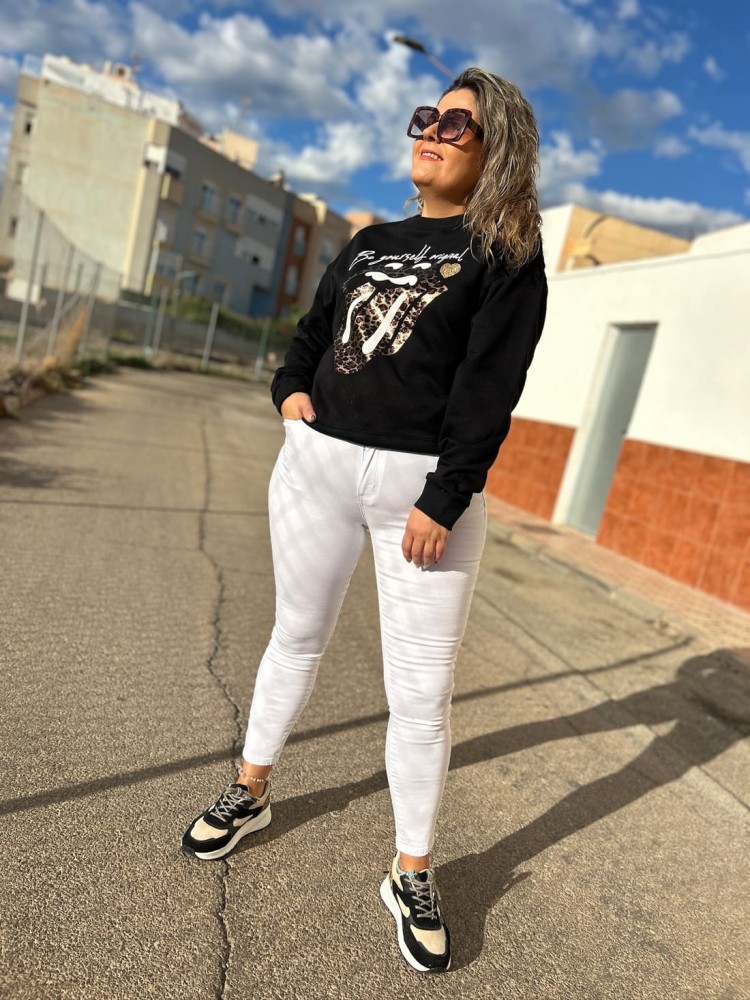 Sudadera Lengua Leopardo Negra
