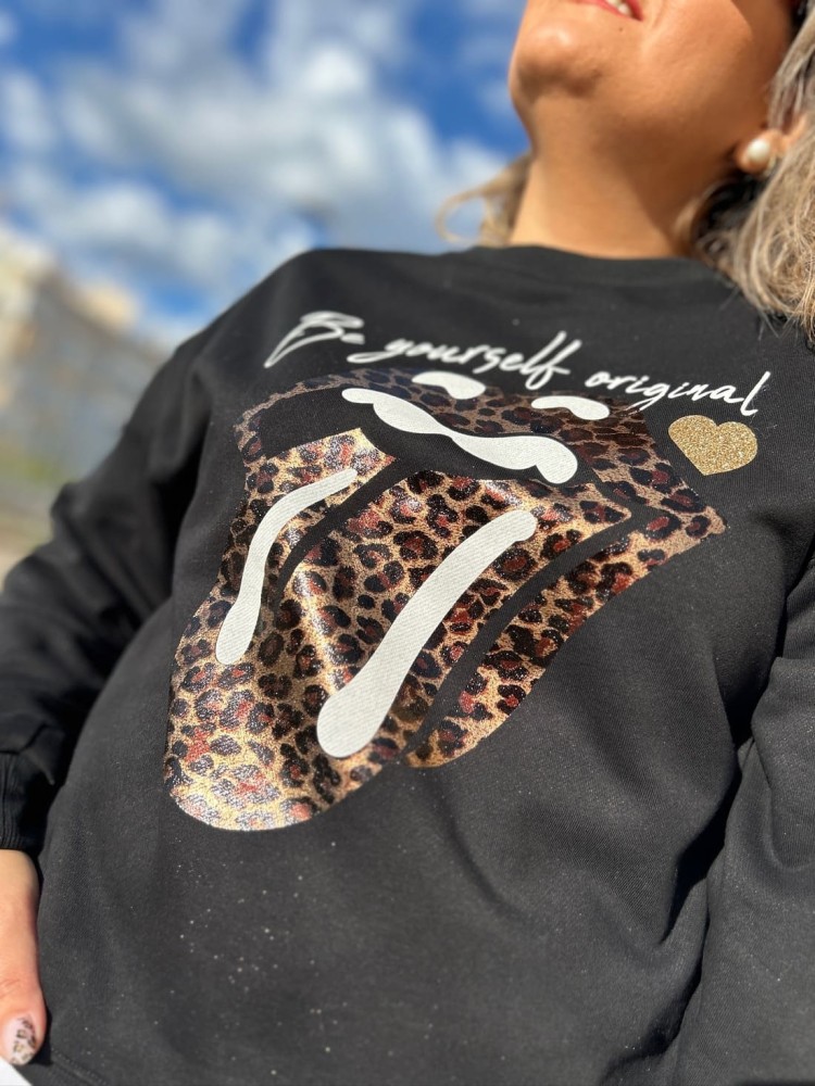 Sudadera Lengua Leopardo Negra