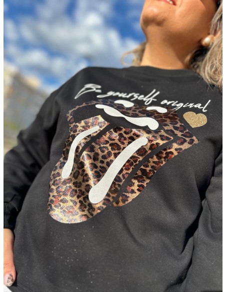Sudadera Lengua Leopardo Negra