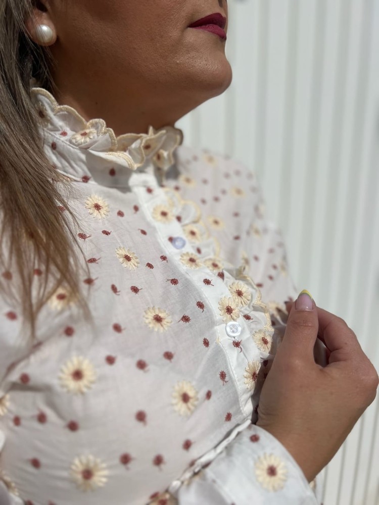 Camisa Flores Camel