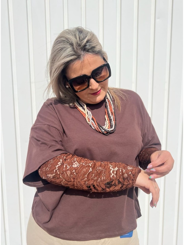 Camiseta Manga Encaje Chocolate