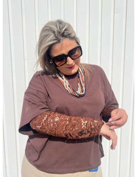 Camiseta Manga Encaje Chocolate