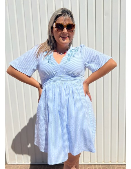 Vestido Rayas Bordado