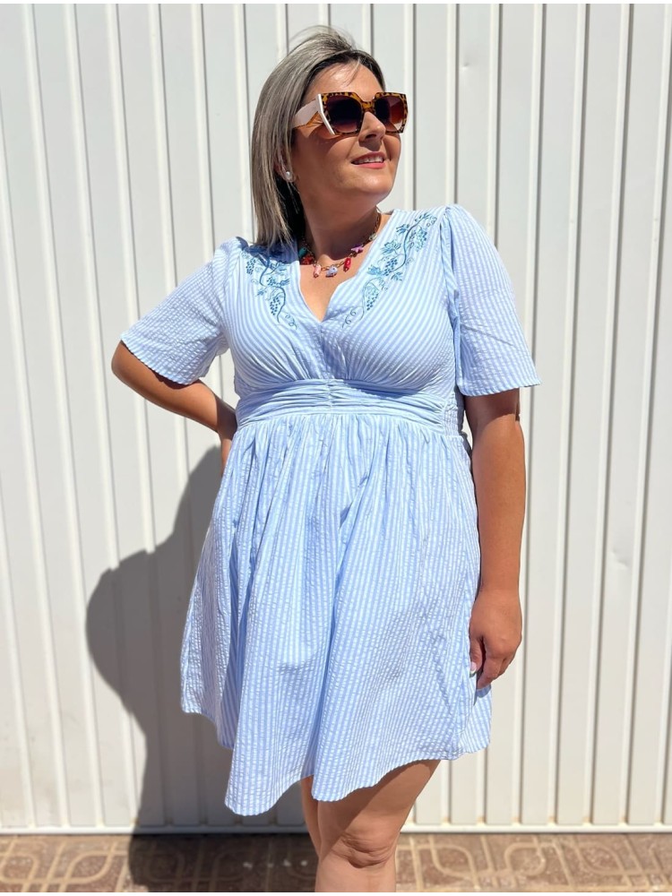 Vestido Rayas Bordado