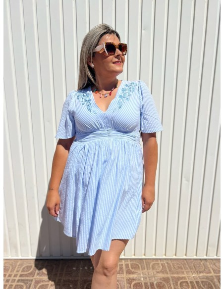 Vestido Rayas Bordado