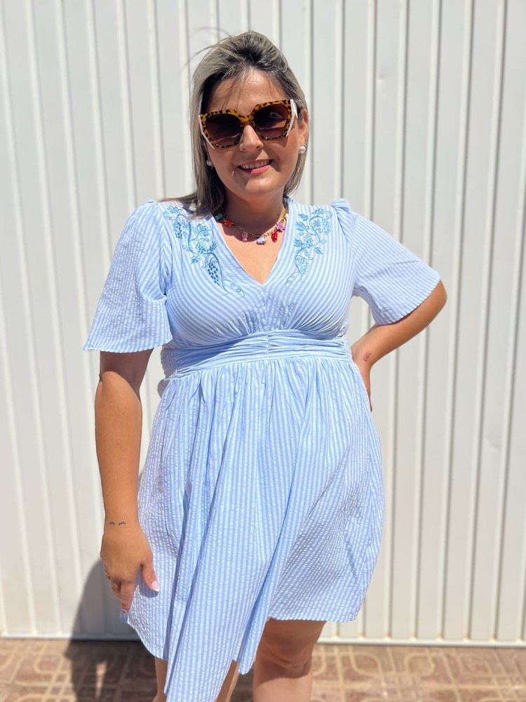 Vestido Rayas Bordado