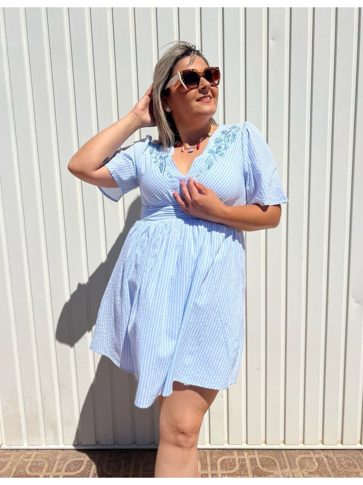 Vestido Rayas Bordado