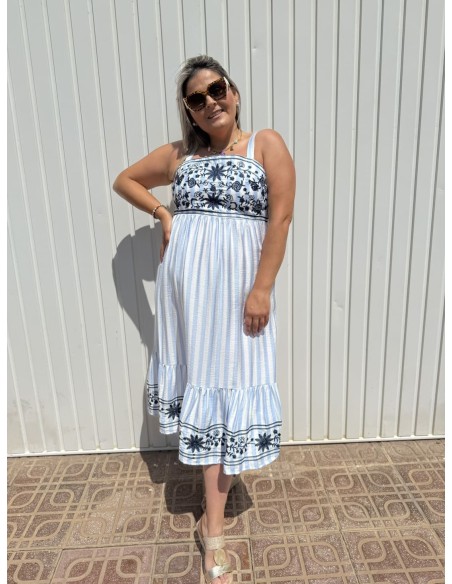 Vestido Rayas Bordado