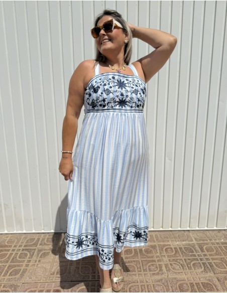 Vestido Rayas Bordado