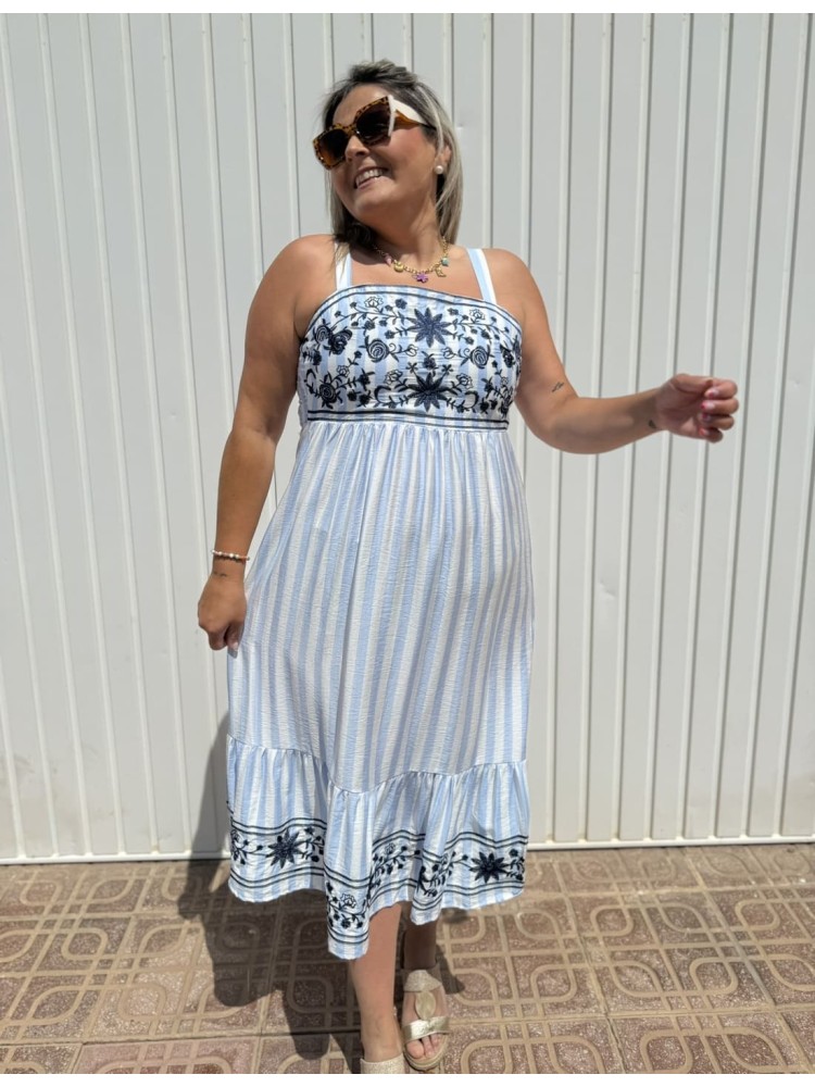 Vestido Rayas Bordado
