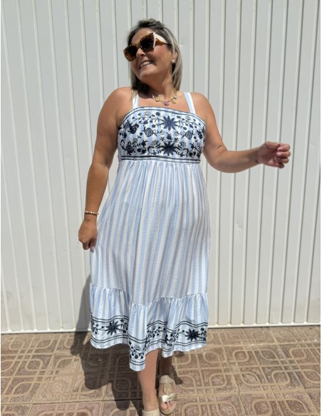 Vestido Rayas Bordado