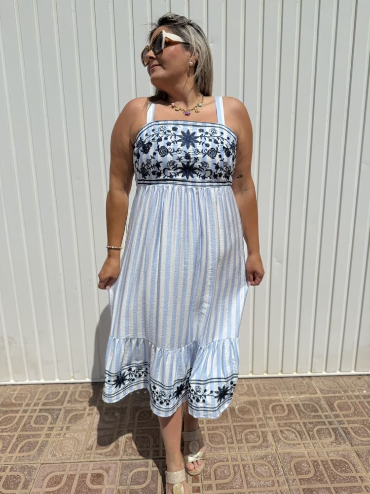 Vestido Rayas Bordado
