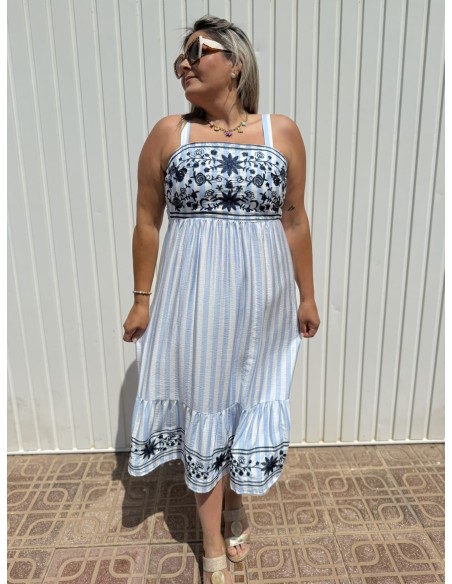 Vestido Rayas Bordado