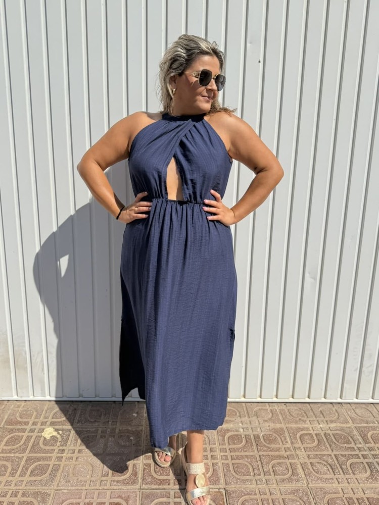 Vestido Cruzado Azul Marino