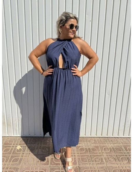 Vestido Cruzado Azul Marino