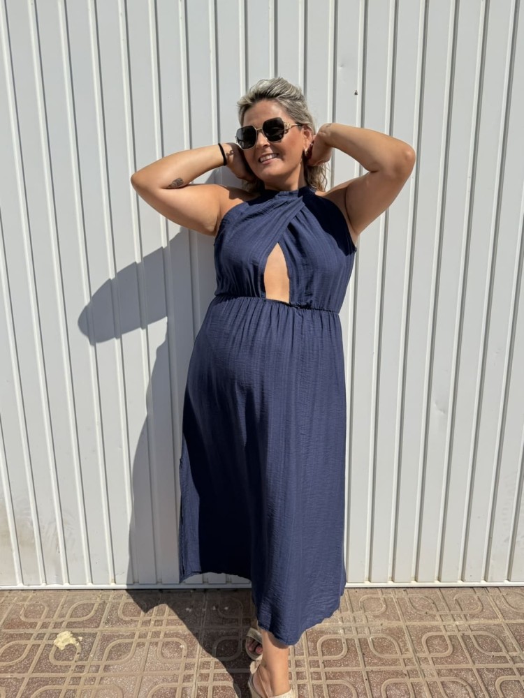 Vestido Cruzado Azul Marino