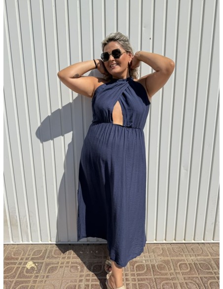 Vestido Cruzado Azul Marino