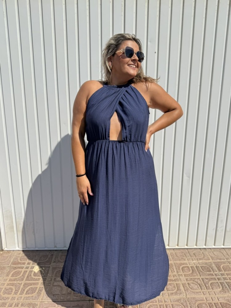 Vestido Cruzado Azul Marino