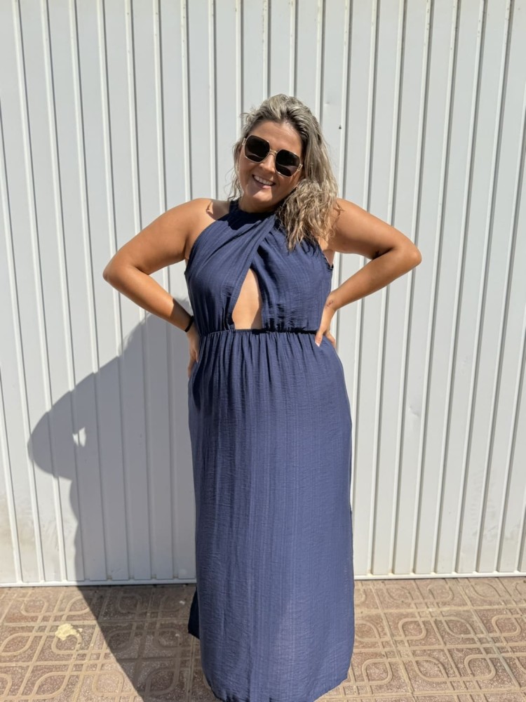 Vestido Cruzado Azul Marino