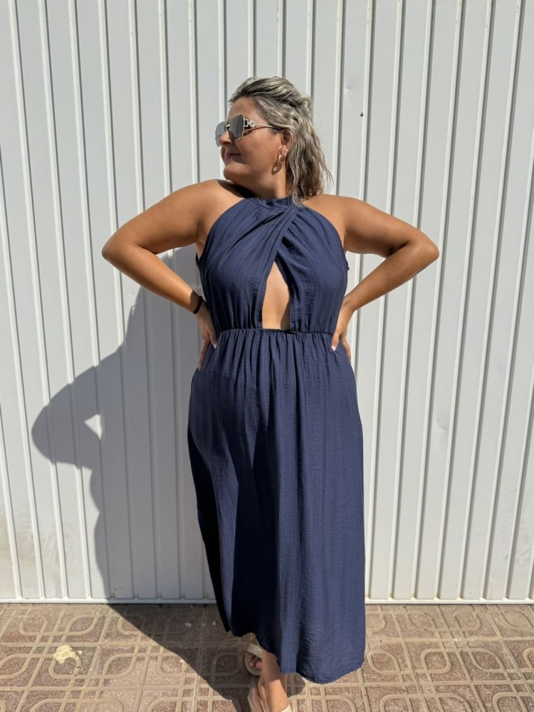 Vestido Cruzado Azul Marino