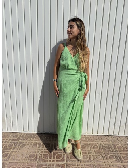 Vestido Cruzado Lazo Verde