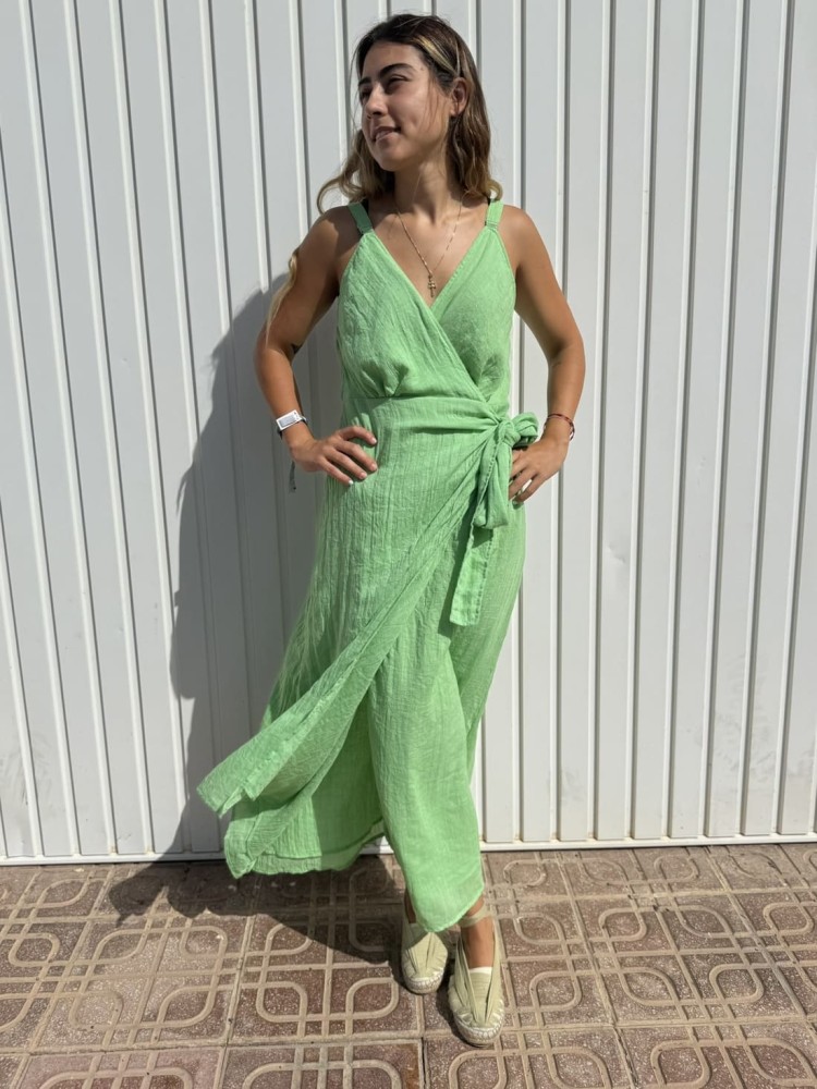 Vestido Cruzado Lazo Verde