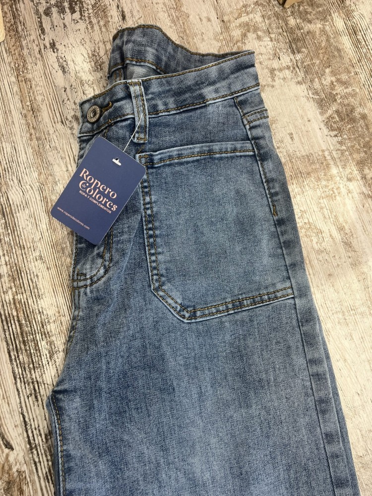 Pantalón Recto Bolsillos Vaquero