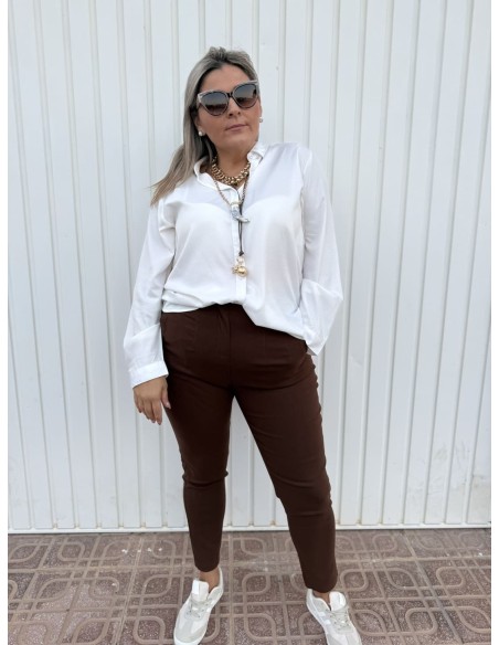 Pantalón Pinzas Elástico Choco