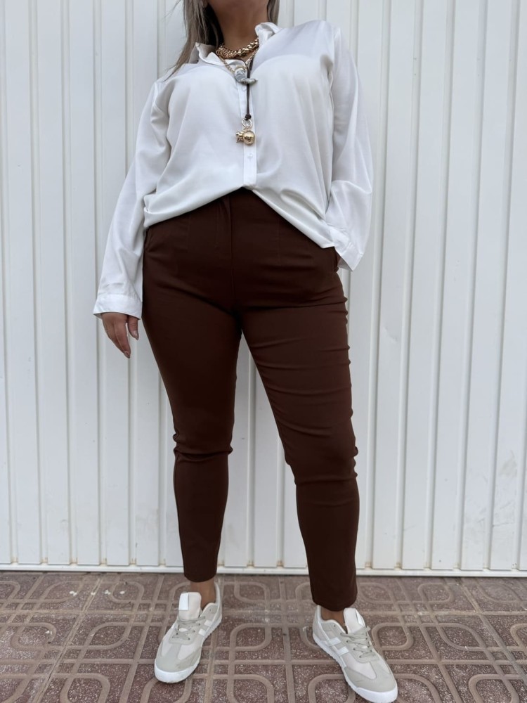 Pantalón Pinzas Elástico Choco