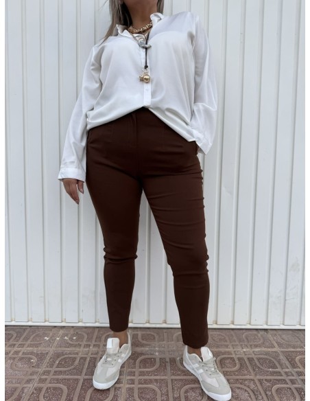 Pantalón Pinzas Elástico Choco