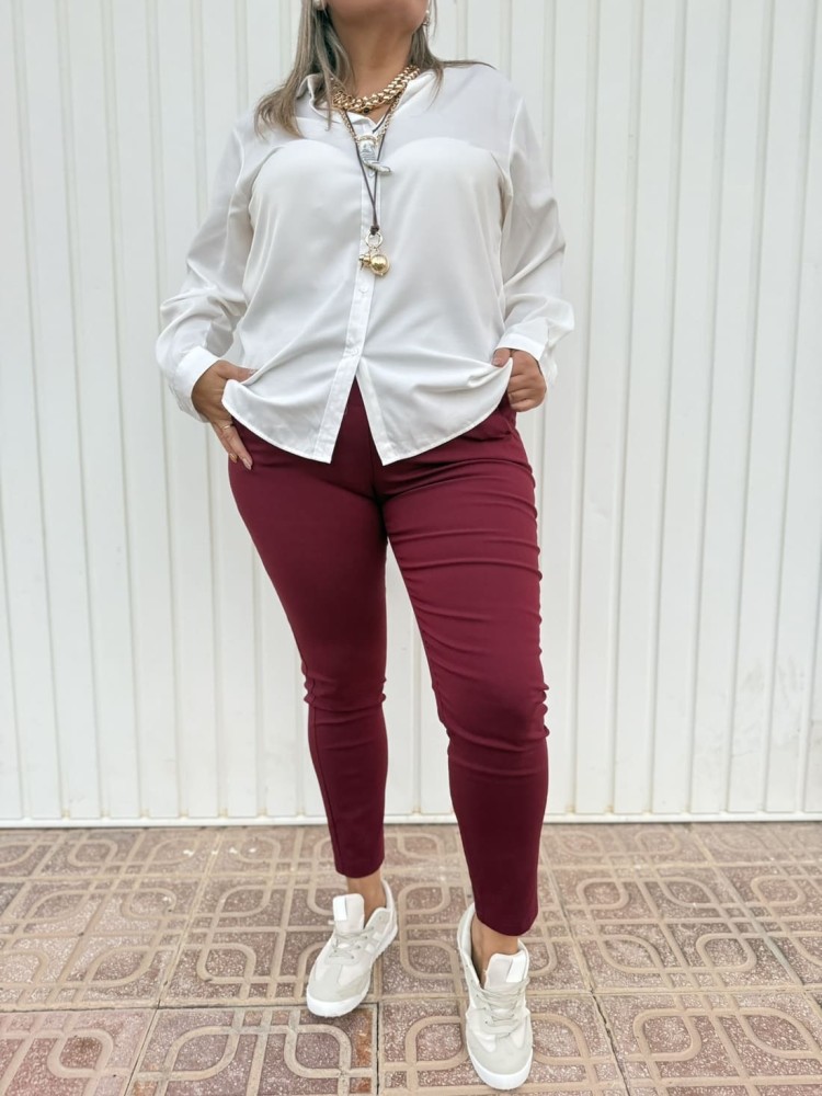 Pantalón Pinzas Elástico Granate