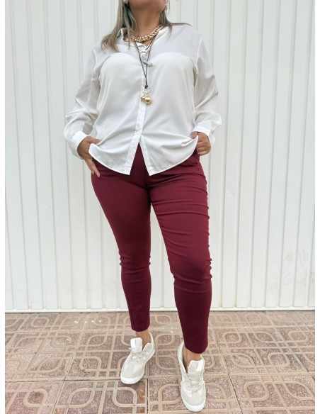 Pantalón Pinzas Elástico Granate