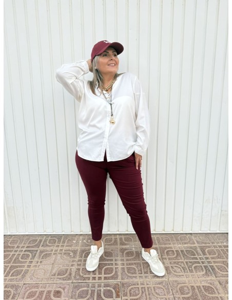 Pantalón Pinzas Elástico Granate