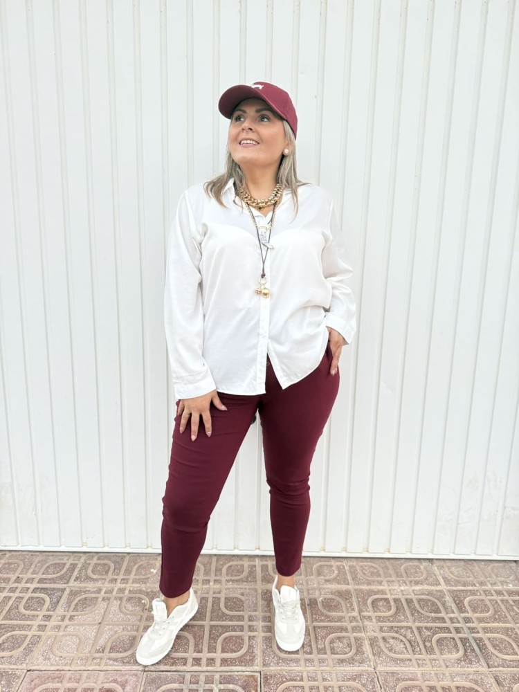 Pantalón Pinzas Elástico Granate