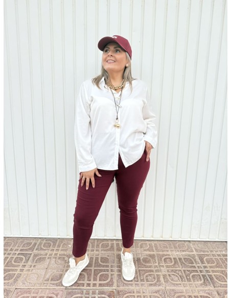 Pantalón Pinzas Elástico Granate