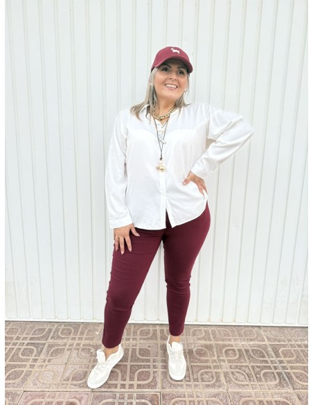 Pantalón Pinzas Elástico Granate