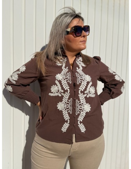 Camisa Bordada Chocolate