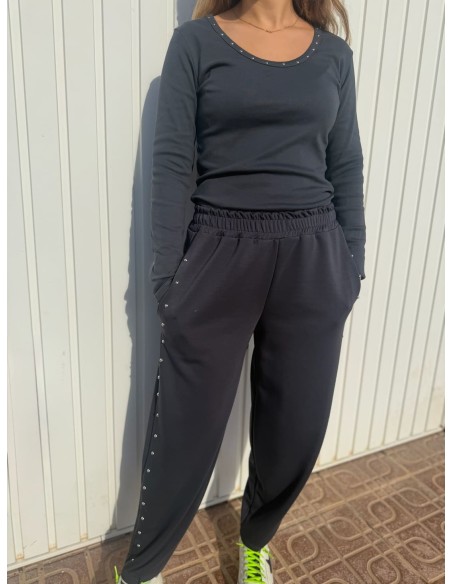 Pantalón Chándal Tachuelas Gris