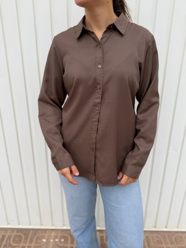Camisa Boteli Marrón Satinada
