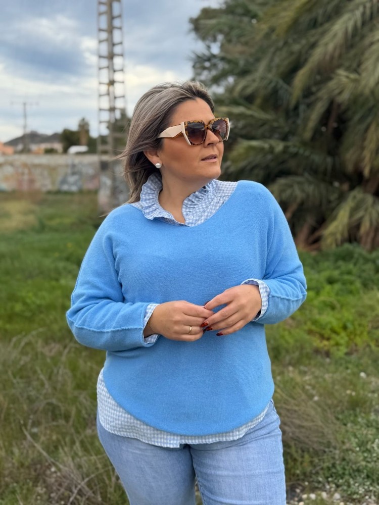 Camisa Vichy Volante Azul